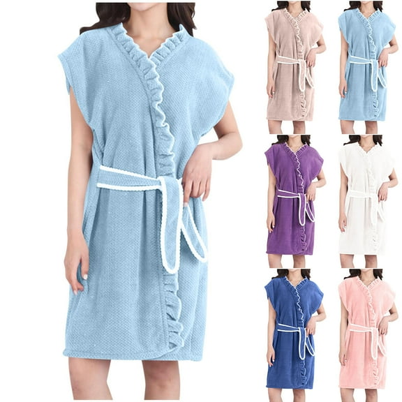 Antinious Womens Robes Fleece Floral Print Fashion Casual Absorbent Sleeveless Bathrobe Sleepwear,Holiday!Robes for Women,Women Pajamas Bathrobes,Purple,Free Size