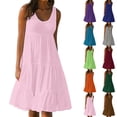 thumbnail image 1 of Antinious Womens Sleeveless Crewneck Solid Summer Ruched Loose Beach Dress, 1 of 5