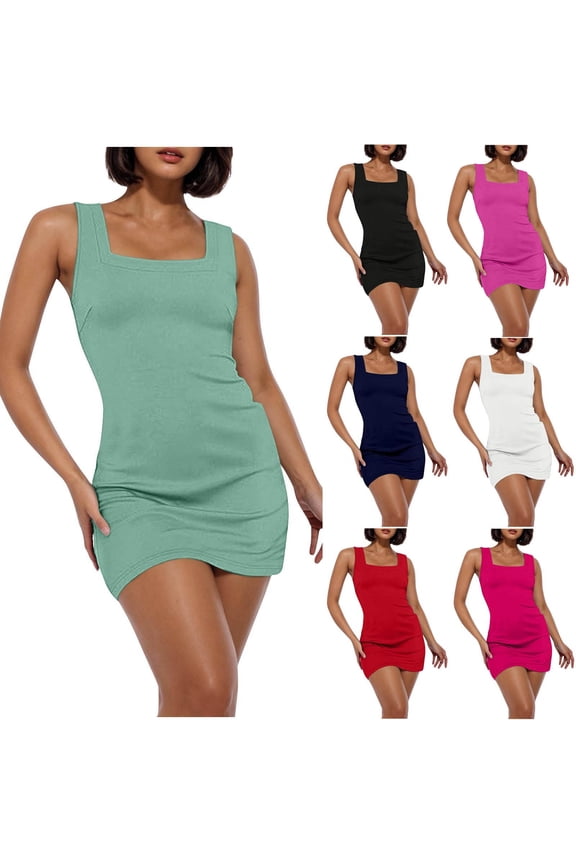 Womens Sleeveless Solid Summer Back Zipper Airy Lightweight Mini Dresses