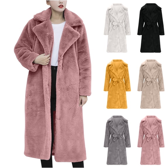 Antinious Womens Solid Casual Long Fleece Overcoat Belted Slim Outerwear Coat,Womens Winter Trench Coat,Jackets for Women Trendy,Gray,S