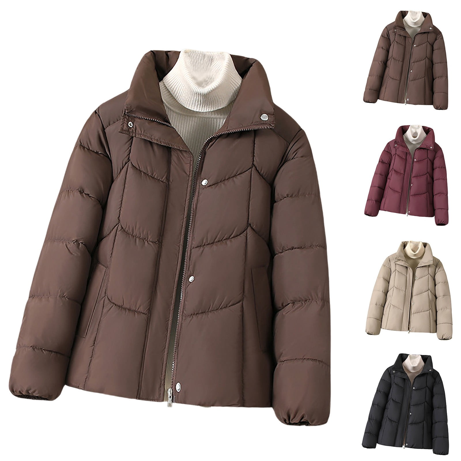 S-5XL Women Plus Size Casual Zipper Hooded Fleece-lined Solid Color Long sleeve Winter Coat