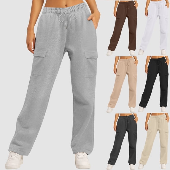 Antinious Womens Solid Casual Plus Size Sweatpants with Drawstring and Pockets,Winter Trousers Pants for Women,Travel Pants Women,Beige,M