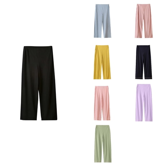 Antinious Womens Solid Casual Wide Leg High Waisted Pants with Pockets,Winter Pants for Women,Pajama Pants Women,Black,M