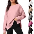 thumbnail image 1 of Antinious Womens Solid Contrast Side Split Crewneck Long Sleeve Casual Streetwear,Fall Winter Savings!Sweatshirt for Women,Going Out Tops for Women,Black,M, 1 of 5