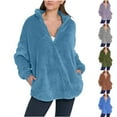 thumbnail image 1 of Antinious Womens Solid Double Velvet Half Zip Long Sleeve Padded Warm Long Sleeve Blouse with Pockets,Winter Sweatshirt for Women,Going Out Tops for Women,Blue,XL, 1 of 5