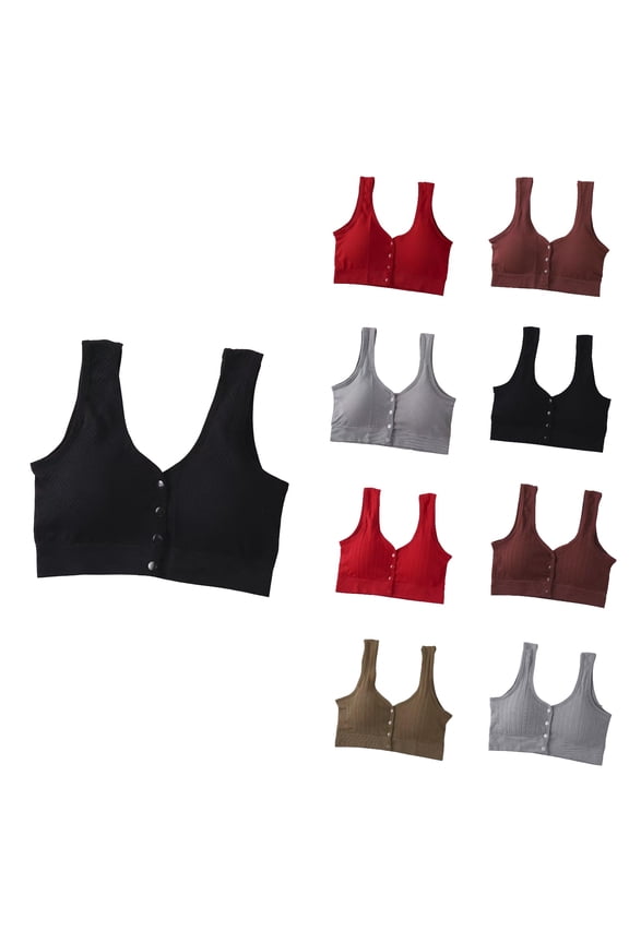 Womens Solid Front Opening Seamless Wide Strap Wireless Back Coverage Inner Bra