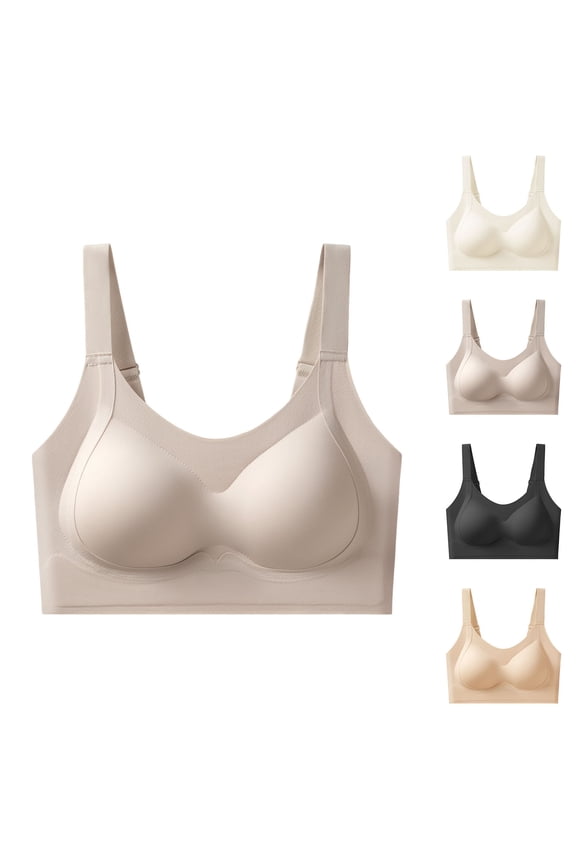 Womens Solid Hook Seamless Side Support Wireless Breathable Support Bra