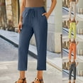 thumbnail image 1 of Antinious Womens Solid Linen Straight Leg Plus Size Cropped Pants with Drawstring,Winter Trousers Pants for Women,Women Sweatpants,XXXXL,, 1 of 5