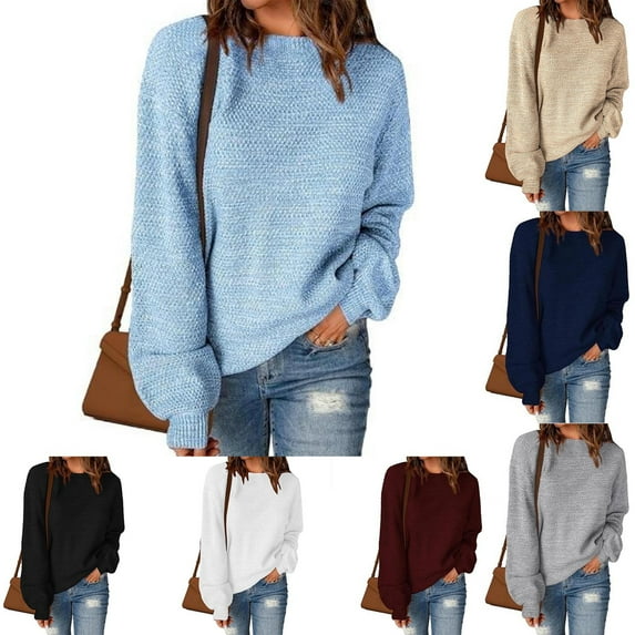 Antinious Womens Solid Long Sleeve Crew Neck Knit Pullover Sweaters Going Out Tops, Sweatshirt for Women,Tops for Women Trendy,Light Blue,XXL