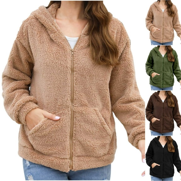 Antinious Womens Solid Long Sleeve Double Sided Fleece Hooded Button Casual Jacket Fleece Jacket Women Womens Outerwear,Warm Trench Coat,Jackets for Women Trendy,Green,M
