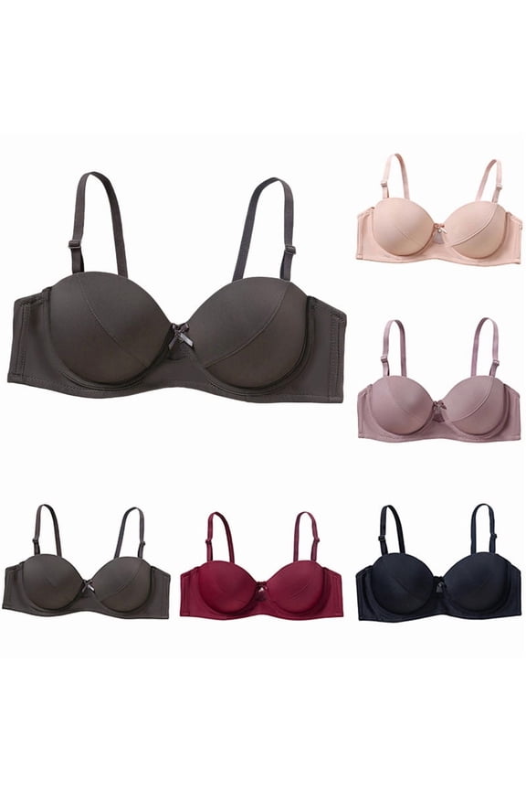 Womens Solid Panel Underwire C Cup Support Comfortable Everyday Bra