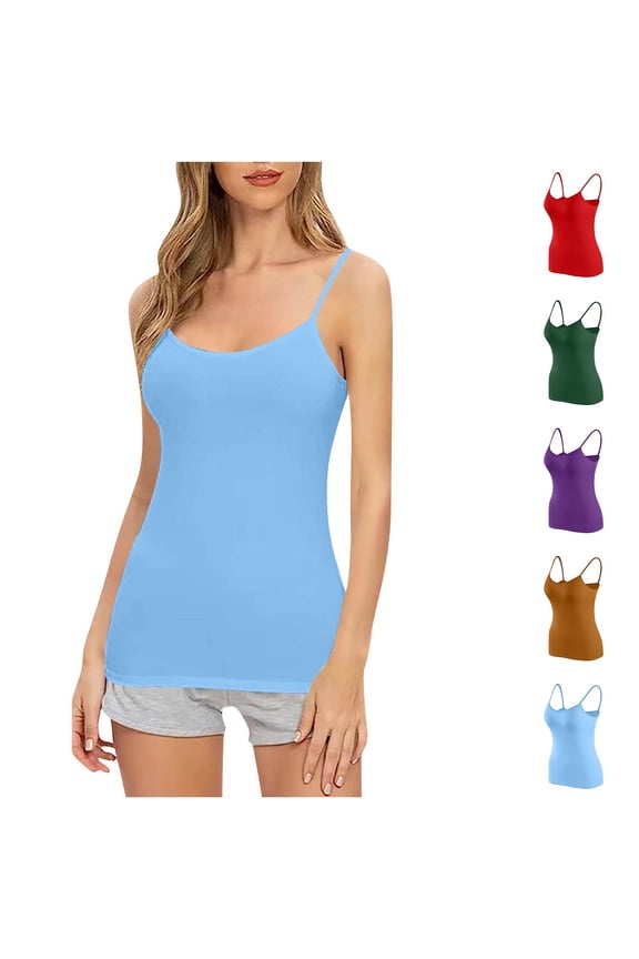 Womens Solid Spaghetti Adjustable Padded Relaxed Everyday Bras
