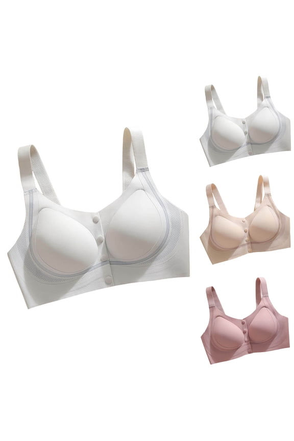 Womens Solid Wireless Adjustable Strap Breathable Seamless Support Front Open Closure Bra