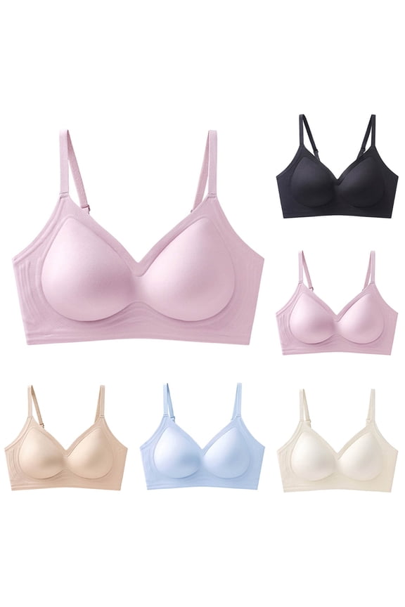 Womens Solid Wireless Adjustable Strap Breathable Seamless Support Rear Hook Fixed Padding Bra