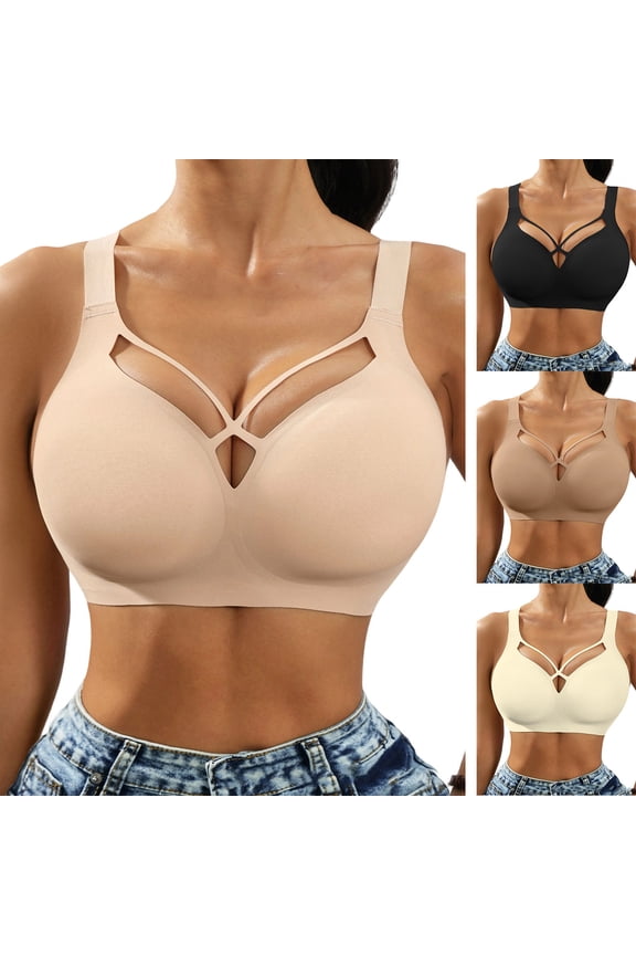Womens Solid Wireless Wide Strap Cutout Removable Padding Comfortable Bra
