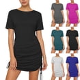 thumbnail image 1 of Antinious Womens Sundresses Short Sleeve Crewneck Solid Summer Adjustable Drawstring Lightweight Mini Dress, 1 of 5
