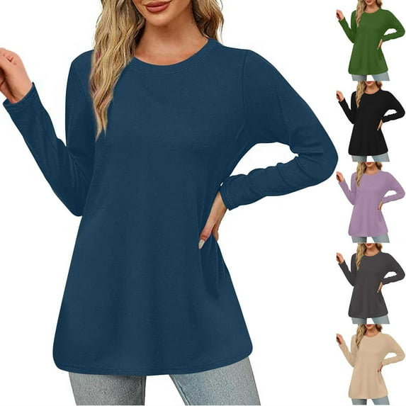 Antinious Womens T Shirts Solid Long Sleeve Crew Neck Basic Tee,Sweatshirt for Women,Going Out Tops for Women,Black,L