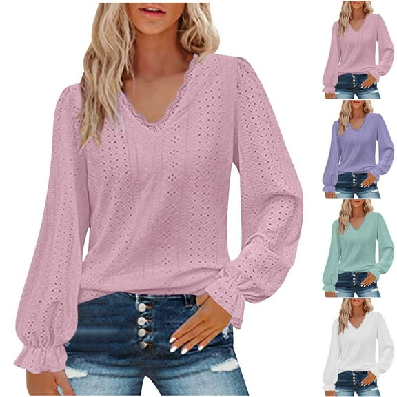 Antinious Womens Tops Solid V Neck Pullover Long Sleeve Casual Shirts,Winter Sweatshirt for Women,Going Out Tops for Women,White,S