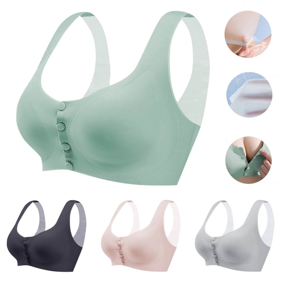 Antinious Women Solid Sheer Back Ice Silk Front Closure Wireless Comfortable Bras