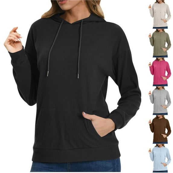 Antinious Workout Tops for Women Long Sleeve Round Neck Casual Knit Pullover Solid Hoodie Sweatshirt,Winter Sweatshirt for Women,Going Out Tops for Women,Coffee,L