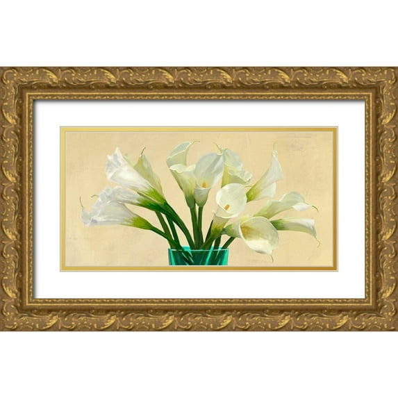 Antinori, Andrea 32x18 Gold Ornate Wood Framed with Double Matting Museum Art Print Titled - White Callas in a Glass Vase (detail)