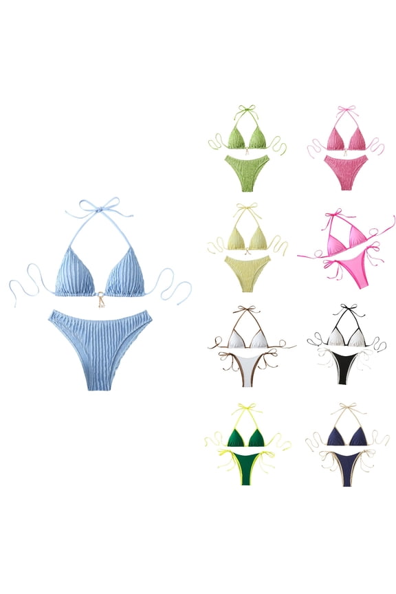 Antinous Ladies Solid Bandeau Swim Adjustable Style with Chest Padding Bikinis Set