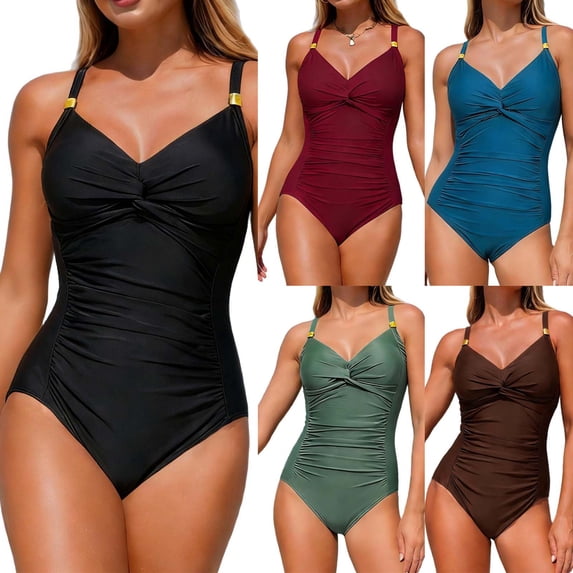 Antinous Ladies Solid V-Neck Mesh Swim with Light Padding Lightweight Beach Swimwear