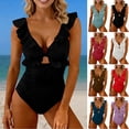thumbnail image 1 of Antinous Ladies Solid V-Neck Ruched Swim with Chest Padding Comfortable Wear, 1 of 5