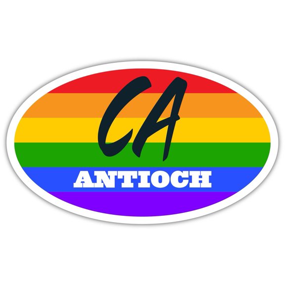 Antioch CA California Contra Costa County Rainbow Pride Flag 6 Stripes Pride Flag Euro Decal Bumper Sticker 3M Vinyl 3" x 5"