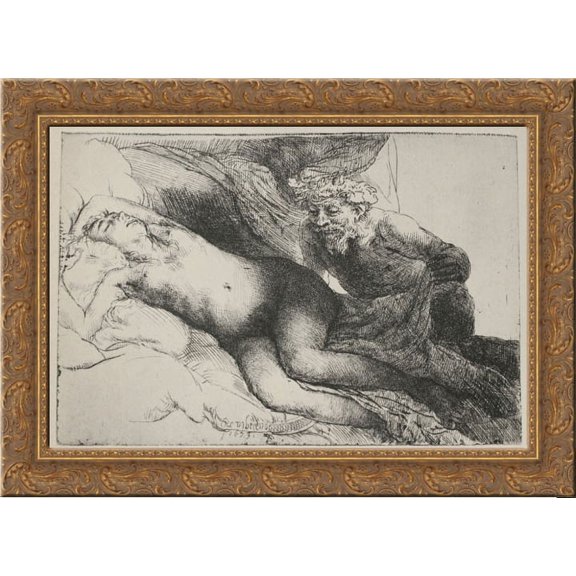 Antiope and Jupiter 24x20 Gold Ornate Wood Framed Canvas Art by Rembrandt