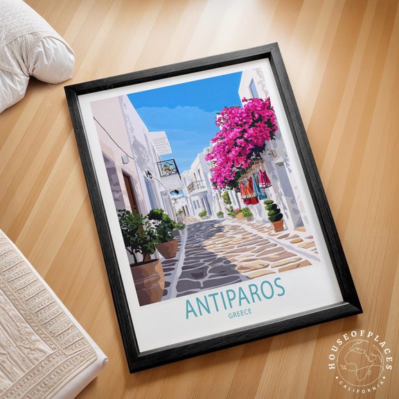Antiparos Greece Cyclades Island Minimalist Village Art Print, Unframed Paper Poster 8x10in