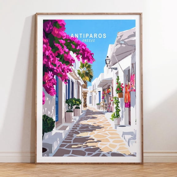 Antiparos Greece Minimalist Cityscape Wedding Wall Art, Unframed Canvas Size 24x36