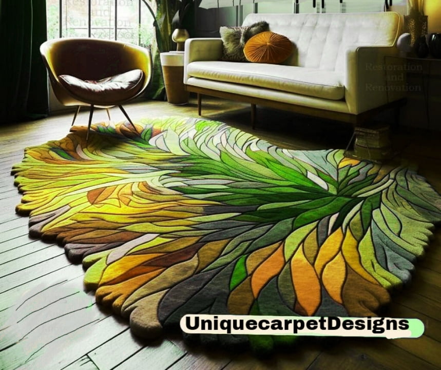 Antiq Carpet Glam Tufted Green Abstract Area Rug, 96