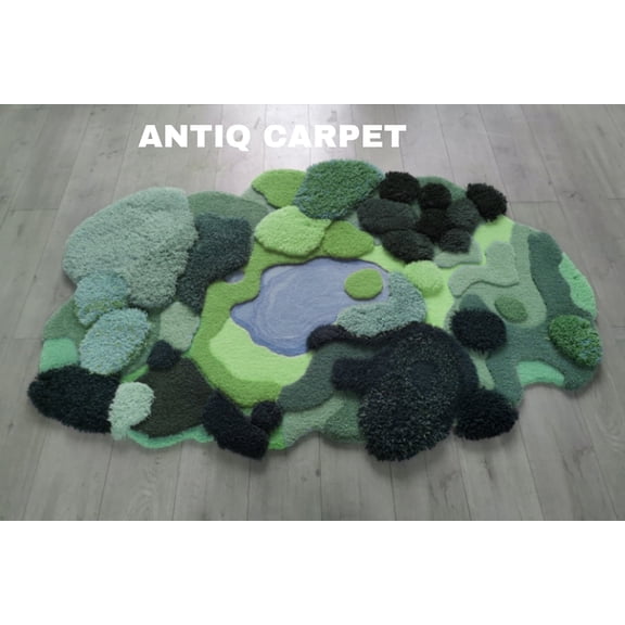 Antiq Carpet Glam Tufted Green Moss Wollen Rugs, 48" x 72"