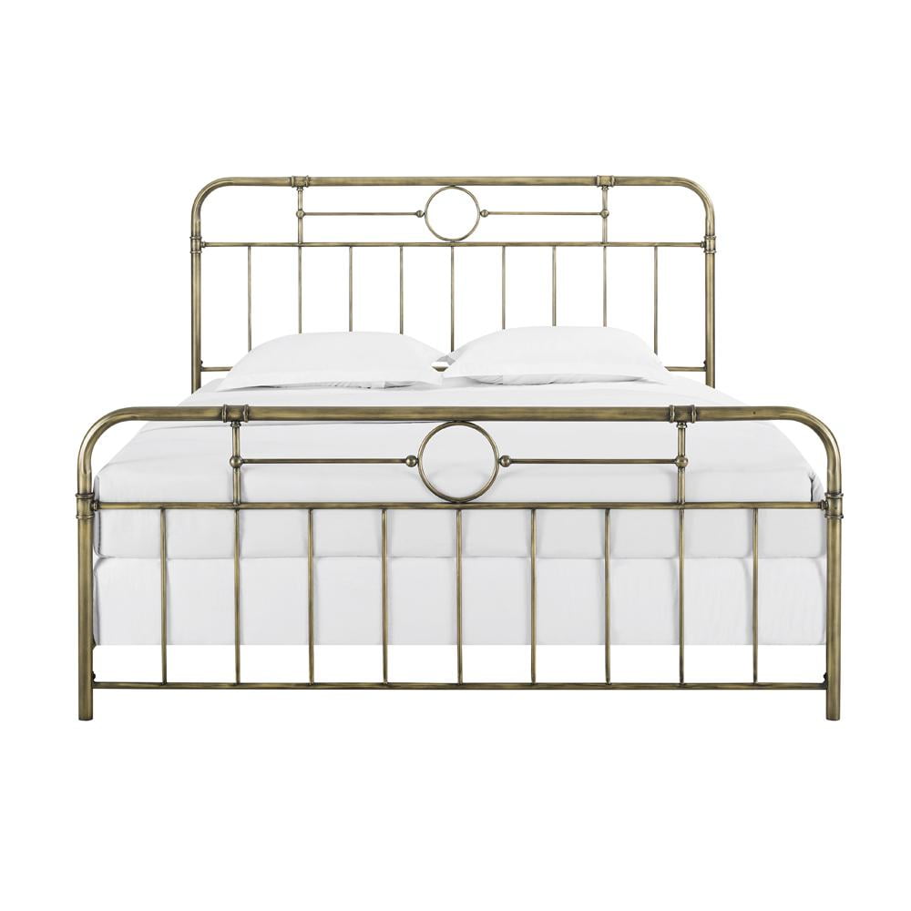 Bronze King Size Metal Pipe Bed with Nailhead Trim
