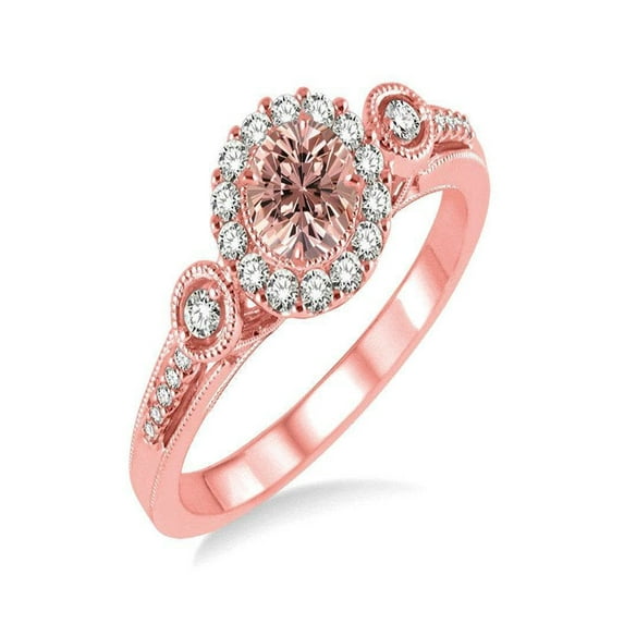 Antique 1.25 Carat Round cut Morganite and Diamond Engagement Ring in 14k Rose Gold morganite & diamond engagement ring