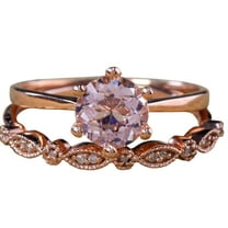 Antique 1.25 carat Round Cut Real Morganite and Moissanite Bridal Wedding Ring Set Sterling Silver with 18k Gold Plating