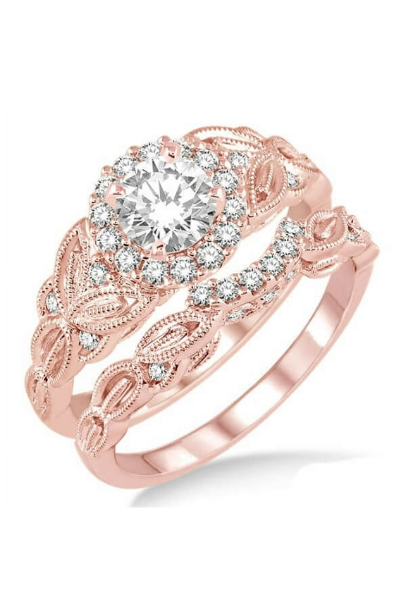 Antique 1.50 Carat Round Moissanite Engagement Ring set on 10k Rose Gold