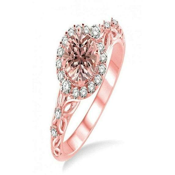 Antique 1.50 Carat Round cut Morganite and Diamond Engagement Ring in 14k Rose Gold morganite and diamond engagement ring