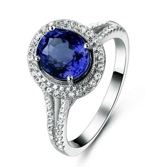 Antique 1.50 Carat Sapphire and Diamond Halo Engagement Ring in White Gold
