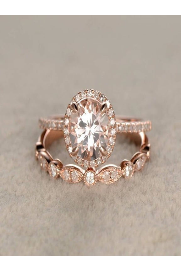 Antique 1.50 carat Round Cut Morganite and Diamond Halo Bridal Set in Rose Gold: Bestselling Desig