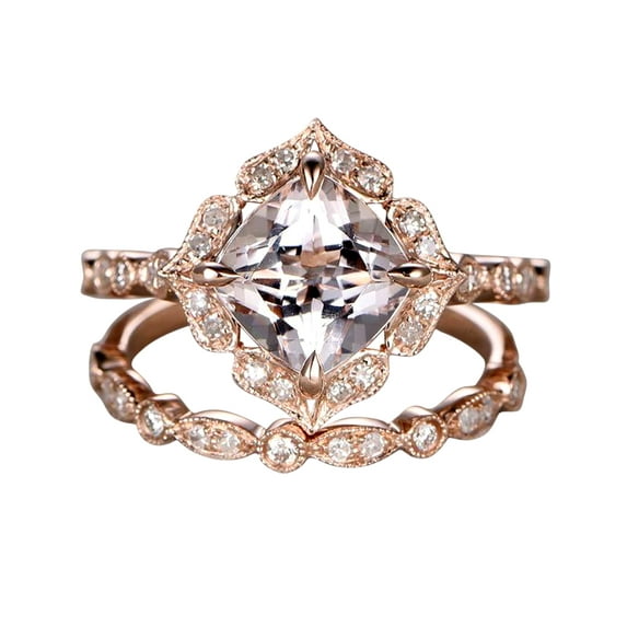 Antique 1.60 carat Round Cut Real Morganite Ring Set with Moissanite Bestselling Design with 18k Gold Plating