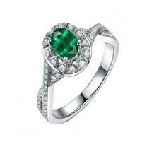 Antique 2 Carat Emerald and Diamond Engagement Ring in 14k White Gold affordable emerald and diamond engagement ring