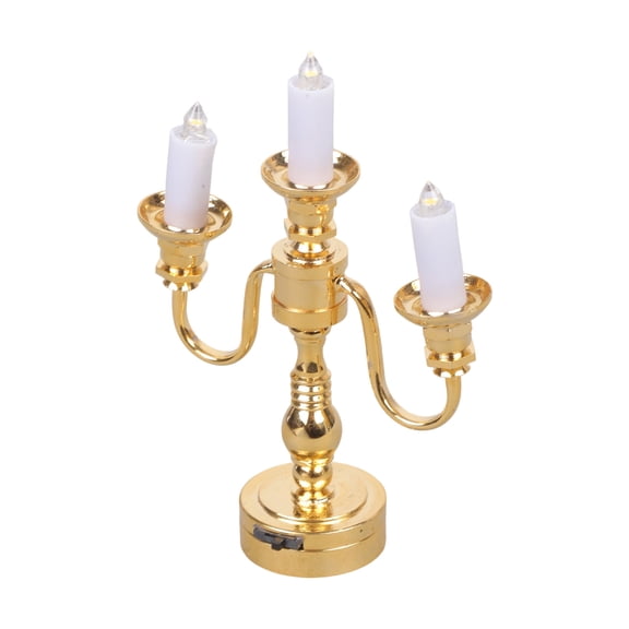 Antique 3 Arm Miniature Table Lamp Model Figurine for Doll House Living Room and Bedroom Decoration Scene Arrangement