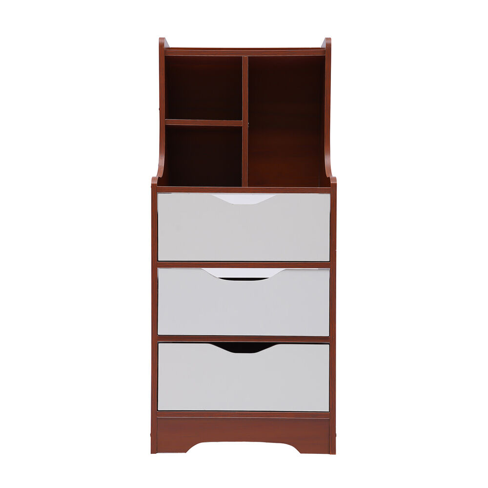 Antique 3 Drawers Nightstand Dark Brown Free Standing Bedroom