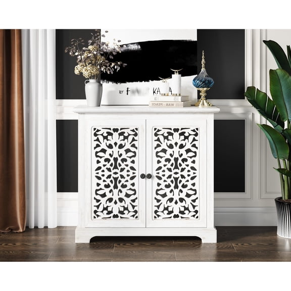 Antique Accent Server | Decorates Home with Hollow-Carved Details | Anti-Stripping MDF and Solid Wood | Meets Storage Requirements Easily
