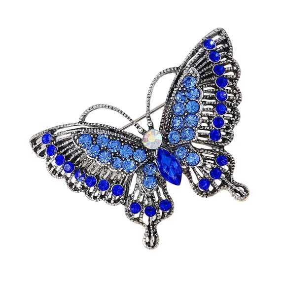 Antique Alloy Crystals Butterfly Brooch for Blouse Scarf Hat Accessories
