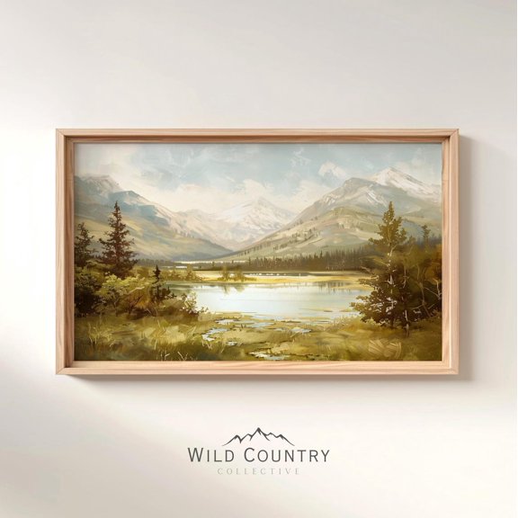 Antique Alpine Summer Mountain Lake Landscape Pine Forest Poster