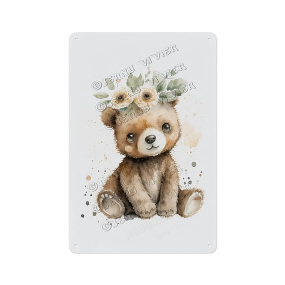 Antique Aluminum Sign, 8 x 12 Inches, Featuring Nature-Inspired Watercolor Bear Art, Adds Personality to Bedroom, Living Room, or Cabin, Ideal for Wildlife Enthusiasts