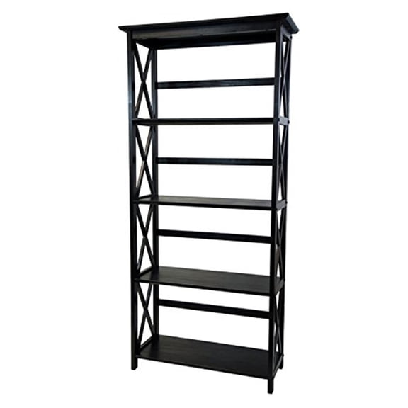 Antique Appeal Shelf Bookcase with Solid Wood Frame and Decorative X-Side Design, Versatile Standing Unit for Storage and Display in Living Rooms, Offices, and Entryways
